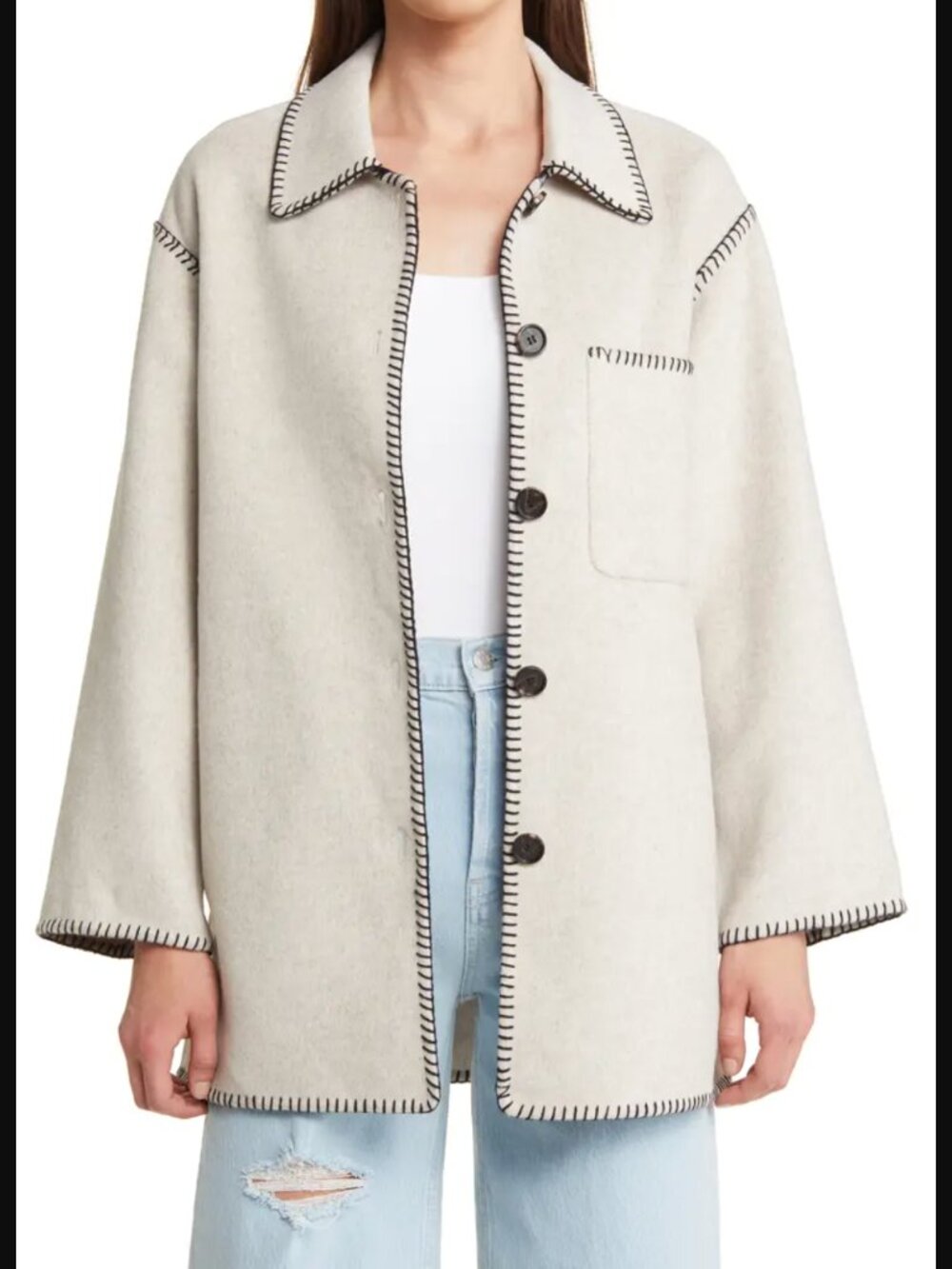 Rails Odyssey Whipstitch Detail Wool Blend Jacket Shacket Shade Oatmeal $398.00 - Picture 3 of 16